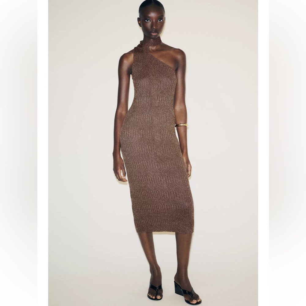 Zara  Scarf Midi Dress Chocolate NWT Size M